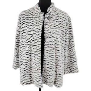Alfred Dunner Jacket Womens 14 Faux Fur White Black One Button Lined